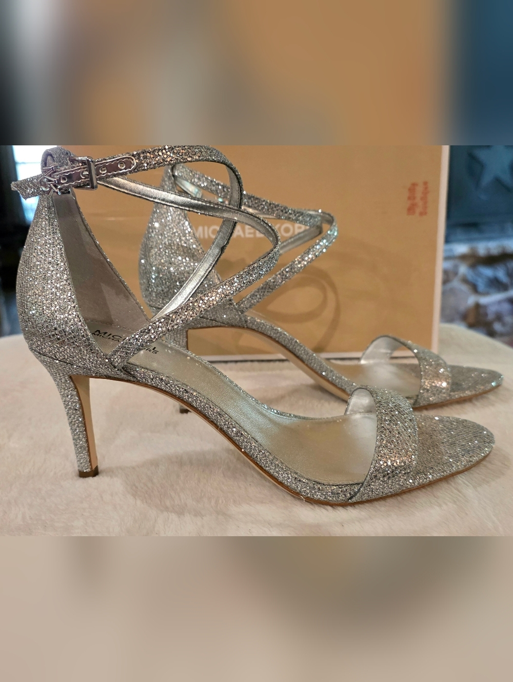 Michael Kors Sparkling Silver Ankle-Strap Stiletto Sandals - Picture 3 of 9